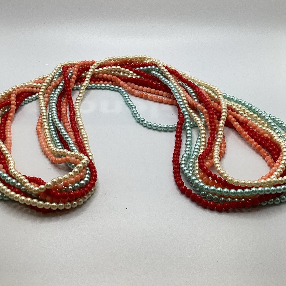 Red, Peach, Aqua and Ivory Pearl Strand Necklaces set of 8